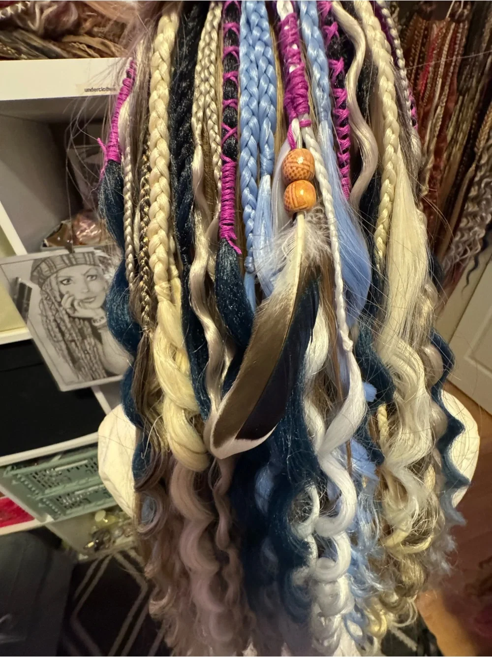 Curly Clip-In Hair Extensions in Blue and Blonde - Voluminous Waves